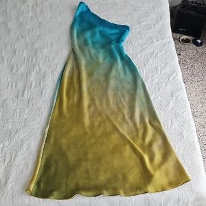 Zara One Shoulder Dress in Blue and Yellow Ombre